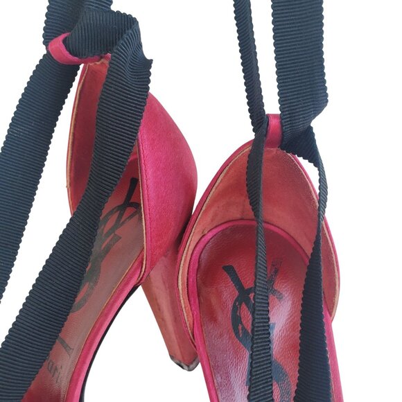 Vintage YSL Paris Silk Pumps 80s Yves San Laurent Strappy Heels 5 1/2 M - Picture 15 of 15